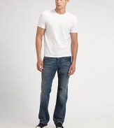 An easy, worn-in look in 10.5 oz. rigid denim with a grey cast and individually applied hand-sanding. Five-pocket styleSignature stitching on back pockets Inseam, about 33 CottonMachine washImported