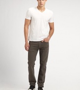 Handsome versatility for every man in overdyed, straight-leg Italian cotton chino. Five-pocket style 98% cotton/2% elastane Machine wash Made in USA 