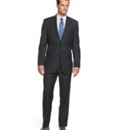 Add a pop of plaid to your suit collection. This slim-fit style from Calvin Klein has modern energy.