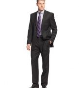 In a classic black herringbone, this Jones New York suit cuts a sophisticated figure in your dress wardrobe.