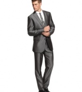 With a subtle sheen, this herringbone slim-fit suit from Bar III instantly sets your dress look apart.
