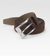 A sophisticated classic, designed in soft suede with a brushed silver buckle. About 1 wide Imported 