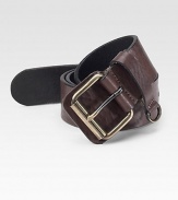A classic leather belt ideally suited to denim but easily works with anything. Antiqued gold buckle About 1½ wide Imported 