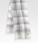 Handsome check pattern and crinkle finish enhances this cold weather essential, set in a rich linen and cotton blend.Fringed ends18 x 7670% linen/30% cottonHand washMade in Italy