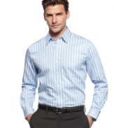 A classic addition to your workweek style is this smooth striped shirt from Tasso Elba.