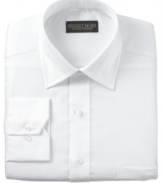 Crafted in comfortable iron-free cotton twill, this sophisticated Donald Trump dress shirt adds plenty of versatility to your tailored wardrobe.