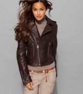 Buffalo's motorcycle jacket adds a chic – maybe even a little rebellious – edge to any outfit! The supple leather looks better with each wear, too. (Clearance)