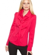 Romantic ruffles enhance the feminine charm of INC's jacket. The tailored silhouette gives it a fabulous fit!
