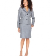 Kasper's sleek suit features a crisp jacket and a skirt with a touch of inverted pleating at the hem for a feminine fit.