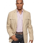 In a casual linen, this Sean John blazer is a breezy update to your weekend wardrobe.