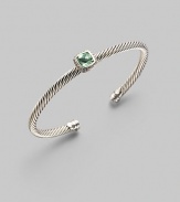 From the Noblesse Collection. Shimmering pavé diamonds frame a faceted prasiolite stone, delicately perched atop a cabled silver cuff. Diamonds, 0.14 tcw Prasiolite Sterling silver Cable, 5mm Diameter, about 2¼ Made in USA
