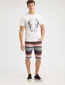 Colorful stripes lend a tropical flair to this contemporary-fit, seasonal staple finished in soft cotton with a hint of stretch.Five-pocket styleFrayed hemInseam, about 1298% cotton/2% elastaneMachine washImported Colorful stripes lend a tropical flair to this contemporary-fit, seasonal staple finished in soft cotton with a hint of stretch.Five-pocket styleFrayed hemInseam, about 1298% cotton/2% elastaneMachine washImported