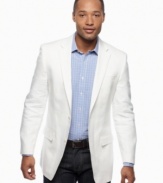 Look smart in laid-back linen. This blazer from Sean John keeps your dress look breezy.