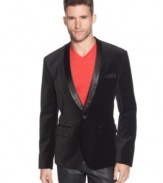 Stand out and make an impression with this classic single breast velvet tuxedo blazer by Sons of Intrigue.