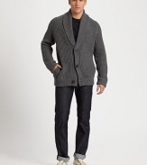 Bold, beefy ribbing in pure wool distinguishes an elegant cardigan that can double as a jacket or even a blazer.Shawl collar Button front Long raglan sleeves with ribbed cuffs Ribbed hem Wool Dry clean Imported