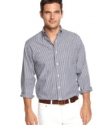 Go long. You'll get plenty of mileage out of this versatile striped shirt from Club Room.