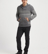 A preppy Fair Isle pattern goes sporty in this pullover sweater with front pouch pocket. About 27 from shoulder to hem65% lambswool/30% nylon/5% cashmereDry cleanImported