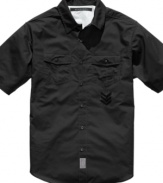 Help your casual look fall in line with this military-inspired work shirt from Sean John.