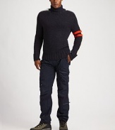 An essential layer for the changing weather, a luxe turtleneck sweater with aviator-inspired stripes.TurtleneckLong sleevesRibbed cuffs and hemContrast stripes on arm45% wool/30% acrylic/25% alpacaDry cleanImported