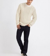 A cozy, textured cable-knit sweater is all you need to beat the winter chill.CrewneckRibbed cuffs and hem50% cotton/ 50% nylonHandwashImported