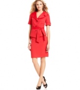 Tahari by ASL's skirt suit looks fresh in a vibrant red, decked out with a rich texture and stylishly tailored details.