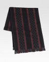 GG-pattern scarf in a luxurious wool/silk blend with signature web detail. 14 X 71 80% wool/20% silk Dry clean Made in Italy 