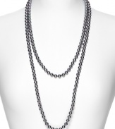 Majorica 8MM round grey pearl endless necklace, 60 strand. A timeless piece of jewelry that always looks elegant. Organic man-made pearls from Spain.