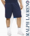 A classic-fitting athletic short is crafted from soft, silky microfiber with bold country graphics, celebrating Team USA's participation in the 2012 Olympics.