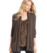 This petite cardigan from MICHAEL Michael Kors is perfect for all your layering needs! A stylish shawl-collar and boyfriend-style length keeps it on-trend.