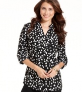 A brushstroke dot print adds an artsy vibe to this button-up petite blouse from Style&co.