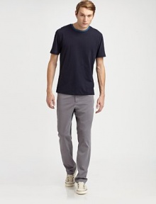 Modern fit silhouette that transitions easily into any wardrobe, cut from soft, garment-dyed cotton.Five-pocket styleInseam, about 3198% cotton/2% elastaneMachine washImported Modern fit silhouette that transitions easily into any wardrobe, cut from soft, garment-dyed cotton.Five-pocket styleInseam, about 3198% cotton/2% elastaneMachine washImported