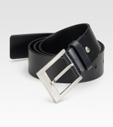 Versatility for the workweek and beyond in smooth leather with an engraved silvertone buckle. Logo detail on buckle About 1½ wide Leather Made in Italy 