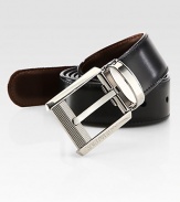 Polished, ruthenium-plated buckle, with logo detail, adorns this reversible leather design.LeatherAbout 1¼ wideMade in Italy