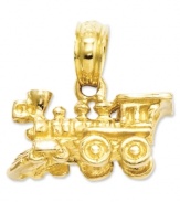 For the girl on the move, this intricate locomotive charm is the perfect addition to your collection. Crafted in 14k gold, charm features a detailed 3-dimensional design. Chain not included. Approximate length: 1/2 inch. Approximate width: 1/2 inch.