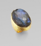 A large, faceted labradorite piece that is sure to make a statement. LabradoriteGoldtoneWidth, about 1¼Made in USA
