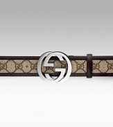 Interlocking G adjustable belt. GG Plus in beige/ebony with calf trim. 1½W Made in Italy 