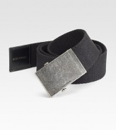 An essential piece of any man's style in canvas with a logo-engraved, distressed metal buckle. Logo detail on buckle and end About 1½ wide Canvas/leather Made in Italy 