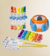 Bring music to the tub with this playful set featuring three water-ready instruments.Five water flutesWater drumFloating xylophone with two malletsSuitable for ages 3 and upImported