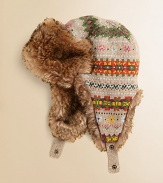 This essential trapper hat is crafted in a bold Fair Isle pattern and trimmed with plush faux-fur for extra cozy warmth.Double-snap chin strap70% cotton/30% woolHand washImported
