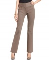 Alfani's pants look extra chic with a slim-fitting, straight-leg silhouette and a wide waistband. Gold zippered pockets are a shiny finishing touch.