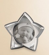 That bundle of joy has never looked sweeter or more angelic than when displayed in the adorable frame. The easel back allows this elegant, silver-finish frame to stand upright, making it the perfect accessory to display in a nursery or to give as a gift. From the Baby Nambé Collection Accommodates a 3 X 3 photograph Alloy metal Hand wash Imported 