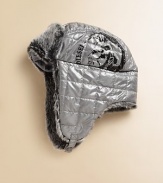 This essential trapper hat is crafted in a shiny metallic fabric with Indian head logo and plush faux fur lining for extra-cozy warmth.Faux fur liningSnap close chin strapPolyesterMachine washImported