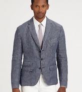 Effortlessly stylish defines this lightweight, modern-fitting structured sportcoat.ButtonfrontChest welt, waist flap pocketsSide ventsFully linedAbout 28 from shoulder to hemLinenDry cleanImported