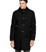 A classic toggle closure puts a polished spin on this traditional warm wool melton coat from Kenneth Cole.