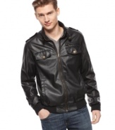 Let's ride! You'll be ready to head out onto the open road in this hip faux-leather moto jacket from Buffalo Jeans.