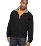 Greet the in-between weather in the comfort and style of this lightweight jacket from Perry Ellis.