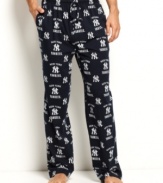 For the 24/7 fan who only sleeps so he can dream of more baseball: Comfy jersey pajama pants from College Concepts patterned with your favorite MLB logo.