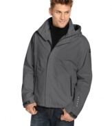 With integrated controls for your iPod or MP3 player, this sleek hooded jacket from Hawke & Co. takes protection from the elements to a whole new tech-savvy level.