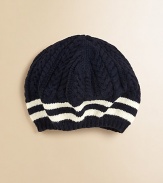 A slouchy beret exudes preppy chic in a blend of variegated cable stitches and varsity stripes for a charming look.Ribbed brimCottonMachine washImported