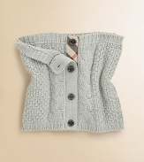 Ultra-soft, cable-knit cashmere and cotton accessory with check-lined button placket.Button closure50% cotton/50% cashmereHand washImported Please note: Number of buttons may vary depending on size ordered. 